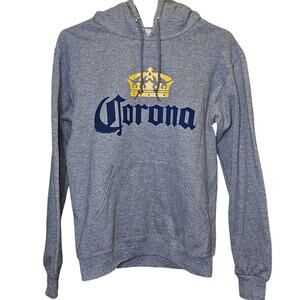 Corona Hoodie Men's Small Heather Gray Beer Cerveza Graphic Logo Casual Pullover
